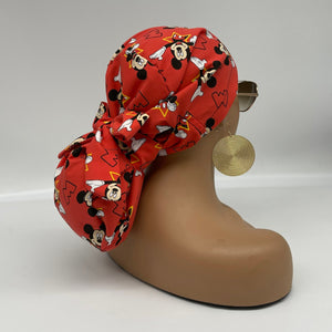 Niceroy Satin Lined Ponytail   SCRUB CAP Mickey and Minnie Mouse surgical scrub hat nursing caps, for long hair