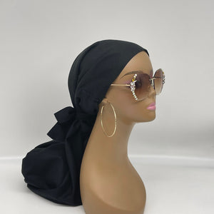 Niceroy Satin Lined Dread Locs and Long braids HAT Cap, Long pony style nursing scrub caps made with Black cotton fabric and satin lining option