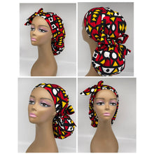 Load image into Gallery viewer, Niceroy Satin Lined Ponytail  Ankara PONY SCRUB CAP, cotton fabric surgical scrub hat pony nursing caps for locs /Long Hair/ braids Angola Samakaka