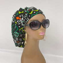 Load image into Gallery viewer, Niceroy Satin Lined Ponytail  PONY SCRUB CAP, black and green cotton fabric surgical scrub hat pony nursing caps, for locs /Long Hair