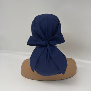 Niceroy Satin Lined Ponytail  PONY SCRUB CAP, solid navy blue cotton fabric surgical scrub hat pony nursing caps and for locs /Long Hair