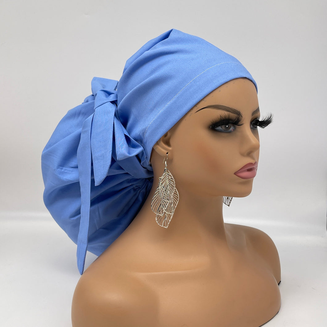 Niceroy Satin Lined 2XL JUMBO PONY SCRUB Cap, Baby Blue Berry Milk cotton surgical nursing hat for Extra long/thick Hair/Locs