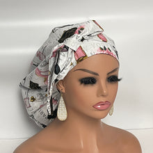 Load image into Gallery viewer, Niceroy Satin Lined Ponytail   PONY SCRUB CAP, off white black pink cotton fabric surgical scrub hat nursing caps  for Long Thick Hair