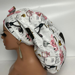 Niceroy Satin Lined Ponytail   PONY SCRUB CAP, off white black pink cotton fabric surgical scrub hat nursing caps  for Long Thick Hair