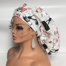 Load image into Gallery viewer, Niceroy Satin Lined Ponytail   PONY SCRUB CAP, off white black pink cotton fabric surgical scrub hat nursing caps  for Long Thick Hair