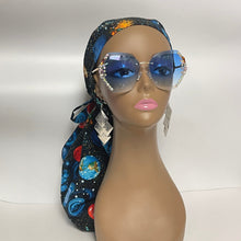 Load image into Gallery viewer, Niceroy Satin Lined Dread Locs and Long braids HAT Cap, Long pony style nursing scrub caps made with solar system fabric