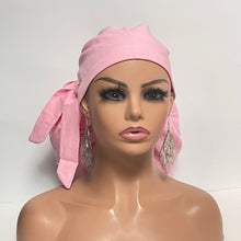 Load image into Gallery viewer, Niceroy Satin Lined 2XL JUMBO PONY SCRUB Cap, Baby Pink Solid cotton surgical nursing hat for Extra long/thick Hair/Locs