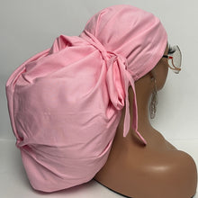 Load image into Gallery viewer, Niceroy Satin Lined 2XL JUMBO PONY SCRUB Cap, Baby Pink Solid cotton surgical nursing hat for Extra long/thick Hair/Locs