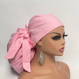 Niceroy Satin Lined 2XL JUMBO PONY SCRUB Cap, Baby Pink Solid cotton surgical nursing hat for Extra long/thick Hair/Locs