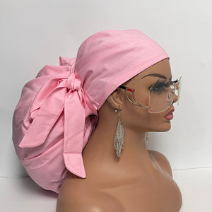 Niceroy Satin Lined 2XL JUMBO PONY SCRUB Cap, Baby Pink Solid cotton surgical nursing hat for Extra long/thick Hair/Locs