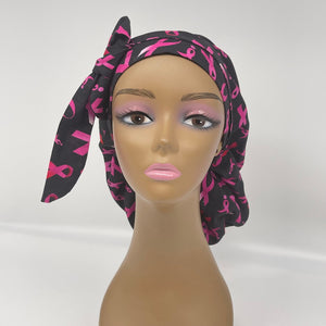 Niceroy Satin Lined Ponytail  PONY SCRUB CAP, Breast Cancer awareness pink ribbon cotton fabric surgical scrub hat black nursing caps, for locs/Long Hair