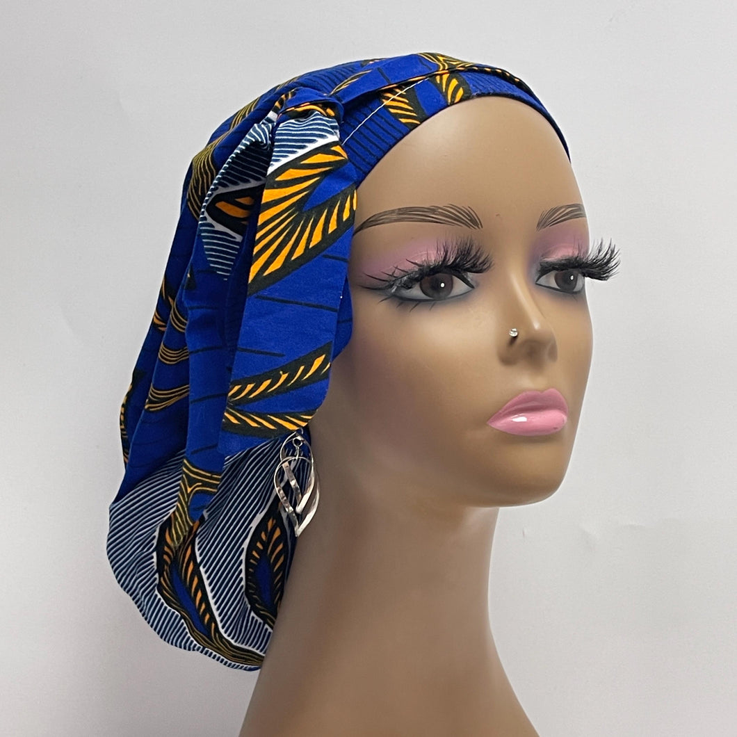 Niceroy Satin Lined Ponytail   SCRUB CAP Royal blue and yellow cotton fabric surgical scrub hat nursing caps, for long hair