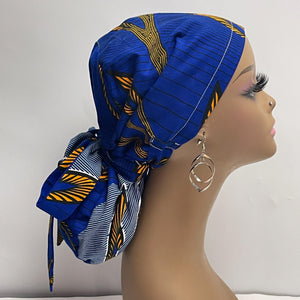 Niceroy Satin Lined Ponytail   SCRUB CAP Royal blue and yellow cotton fabric surgical scrub hat nursing caps, for long hair