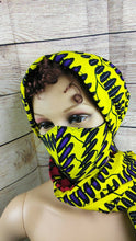Load image into Gallery viewer, Facemask and head wrap to match, face masks Ankara facemask Ankara African print head wrap African print face mask with filter pocket