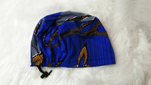 Load image into Gallery viewer, Niceroy surgical SCRUB HAT CAP,  Ankara Europe style nursing caps royal blue yellow cotton and satin lining option African Print NRSC56