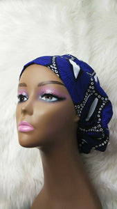 Niceroy Surgical SCRUB HAT CAP, Ankara Europe style nursing caps, 100% cotton fabric, satin lining option Royal blue and white African Print