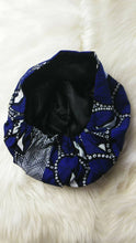 Load image into Gallery viewer, Niceroy Surgical SCRUB HAT CAP, Ankara Europe style nursing caps, 100% cotton fabric, satin lining option Royal blue and white African Print