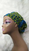 Load image into Gallery viewer, Niceroy Surgical SCRUB HAT CAP, Ankara Europe style nursing caps, 100% cotton, blue, black, green fabric, satin lining option African Print