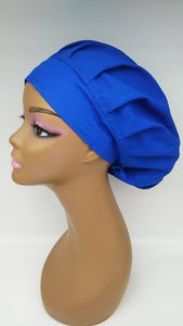 Niceroy ROYAL BLUE Surgical Scrub Hat,  BOUFFANT Nursing Scrub Cap Silk satin lining option