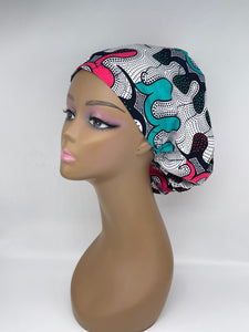 Niceroy surgical SCRUB HAT CAP, pink Teal white black Ankara Europe style nursing caps made with African print fabric, satin lining option