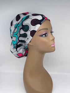 Niceroy surgical SCRUB HAT CAP, pink Teal white black Ankara Europe style nursing caps made with African print fabric, satin lining option