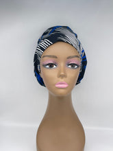 Load image into Gallery viewer, Niceroy surgical SCRUB HAT CAP,  Ankara Europe style nursing caps white, royal blue, black African print fabric and satin lining option