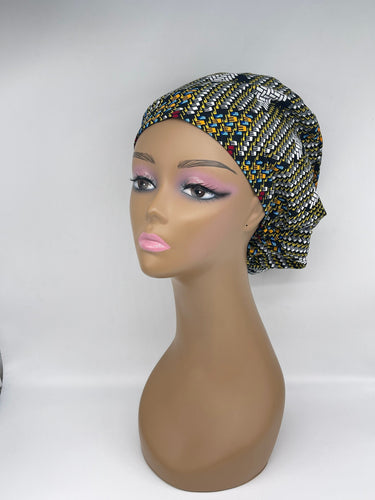 Niceroy surgical SCRUB HAT CAP,  Ankara Europe style nursing caps made with African print fabric and satin lining option bonnet