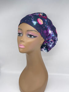 Niceroy surgical SCRUB HAT CAP, Europe style nursing caps made with Galaxy print cotton fabric and satin lining option bonnet