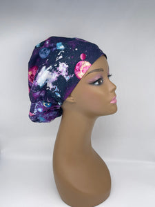 Niceroy surgical SCRUB HAT CAP, Europe style nursing caps made with Galaxy print cotton fabric and satin lining option bonnet