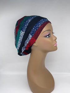 Niceroy surgical SCRUB HAT CAP,  Ankara Europe style nursing caps made with African print fabric and satin lining option Black green red