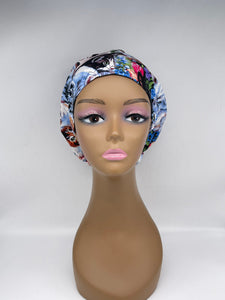 Niceroy surgical SCRUB HAT CAP,  Europe style nursing caps chemo cap made with Cat print fabric and satin lining option bonnet