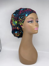 Load image into Gallery viewer, Niceroy SCRUB HAT CAP, Adjustable surgical rainbow stars scrub hat Bouffant style nursing caps cotton fabric and satin lining option