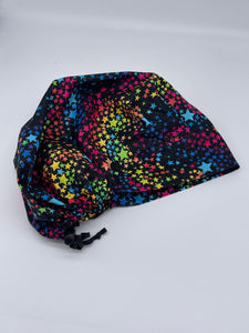 Niceroy SCRUB HAT CAP, Adjustable surgical rainbow stars scrub hat Bouffant style nursing caps cotton fabric and satin lining option