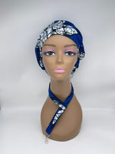 Load image into Gallery viewer, Niceroy surgical SCRUB HAT CAP,  Ankara Europe style nursing caps royal blue white grey cotton and satin lining option African Print NRSC56