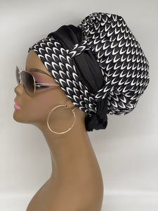 Niceroy satin lined Turban Hat with Satin scarf, Multipurpose Ankara Turban Hat, a gift for her, Black and White Muslim women Turban