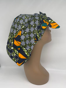 Adjustable Ankara PONY SCRUB CAP, cotton fabric surgical scrub hat nursing caps and satin lining option for locs /Long Hair