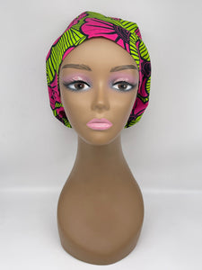 Niceroy surgical SCRUB HAT CAP,  Ankara Europe style nursing caps black green pink African print fabric and satin lining option.