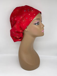Niceroy surgical SCRUB HAT CAP, Red Love Heart cotton fabric Europe style nursing caps with satin lining option bonnet, nurse gift