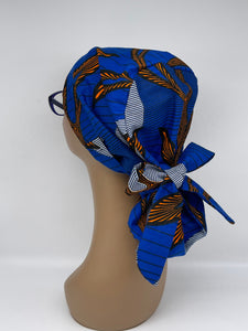 Adjustable Ankara PONY SCRUB CAP, cotton fabric surgical scrub hat pony nursing caps and satin lining option for locs /Long Hair Bonnet