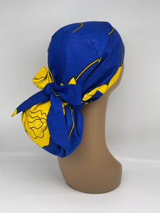Adjustable Ankara PONY SCRUB CAP, cotton fabric surgical scrub hat pony nursing caps and satin lining option for locs /Long Hair Bonnet