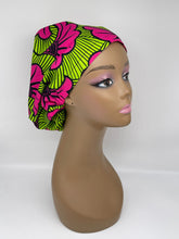 Load image into Gallery viewer, Niceroy surgical SCRUB HAT CAP,  Ankara Europe style nursing caps black green pink African print fabric and satin lining option.