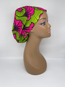 Niceroy surgical SCRUB HAT CAP,  Ankara Europe style nursing caps black green pink African print fabric and satin lining option.