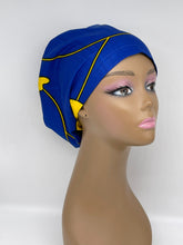 Load image into Gallery viewer, Niceroy Adjustable Ankara surgical SCRUB HAT Europe Euro style nursing cap with satin lining option  African print sleeping bonnet yellow