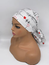 Load image into Gallery viewer, Adjustable PONY SCRUB Cap, Nurse and Doctors EKG cotton fabric surgical scrub hat nursing caps with satin lining for locs/Long Hair