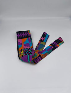 Niceroy SATIN LINED HEADBAND, Ankara, purple Kente African print multipurpose headband edge wrap tie back or tie upfront one size fit all