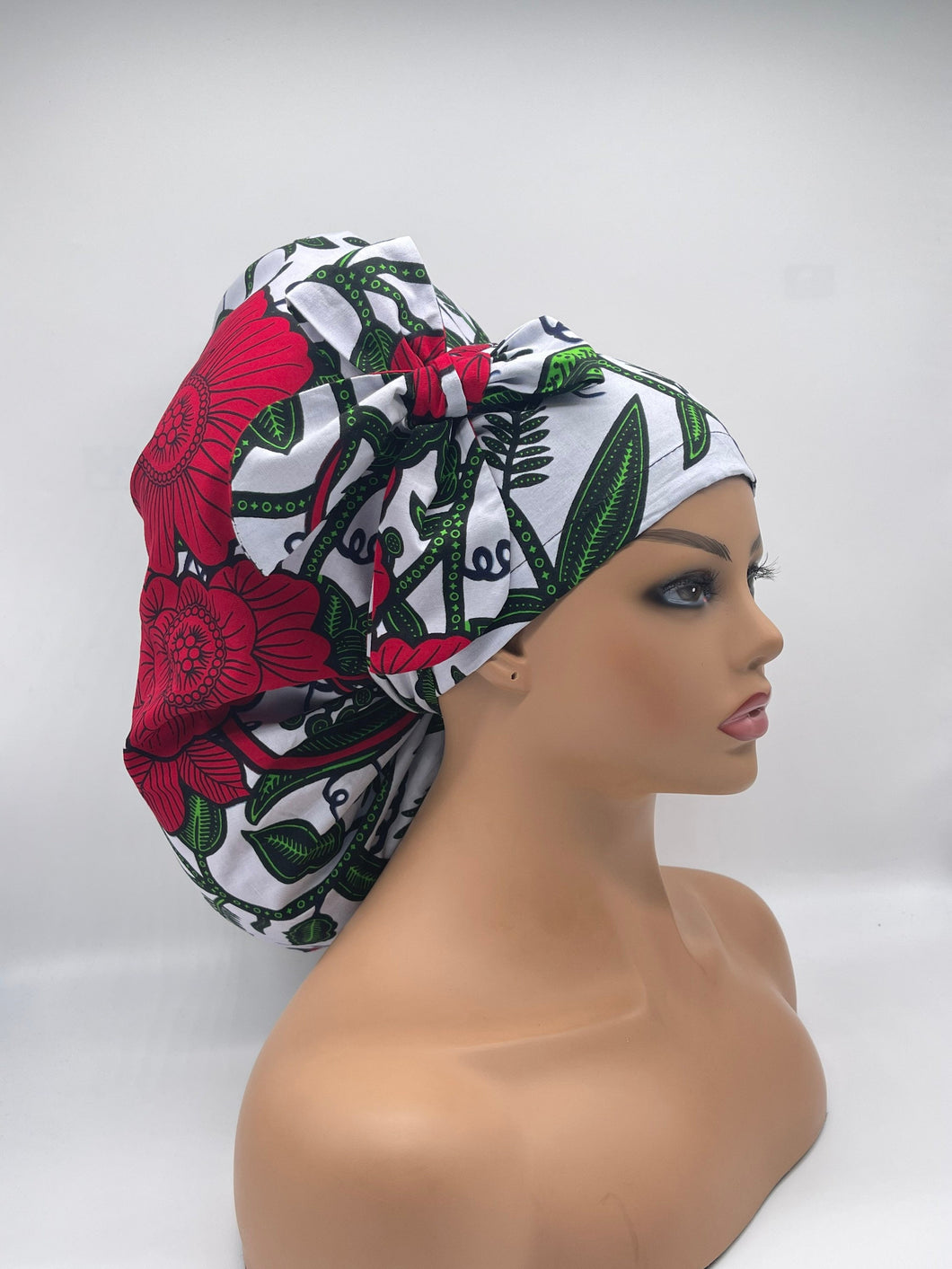 Adjustable 2XL JUMBO PONY SCRUB Cap, White Green Red cotton fabric surgical nursing hat satin lining option for Extra long/thick Hair/Locs