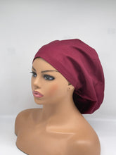 Load image into Gallery viewer, Satin Lined Niceroy MAROON Burgundy EUROPE STYLE surgical scrub hat nursing caps cotton fabric hat with satin lining option