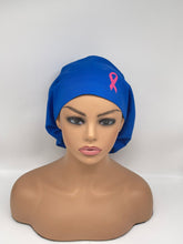 Load image into Gallery viewer, Niceroy BREAST CANCER AWARENESS Europe Style surgical scrub hat, Royal Blue nursing capsHat pink Ribbon satin lining option scrub cap