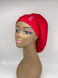 Niceroy BREAST CANCER AWARENESS Europe Style surgical scrub hat, Red nursing capsHat pink Ribbon satin lining option scrub cap