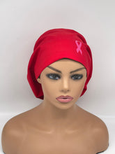 Load image into Gallery viewer, Niceroy BREAST CANCER AWARENESS Europe Style surgical scrub hat, Red nursing capsHat pink Ribbon satin lining option scrub cap
